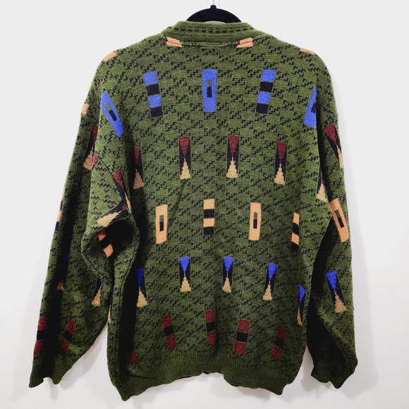 Vintage 90’s Fiii Mens Knit Sweater Green Made in Italy Crewneck Graphic Size L - Picture 7 of 11
